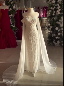 S3689L 2026 Nuovo Abito <span class=keywords><strong>da</strong></span> <span class=keywords><strong>Sposa</strong></span> alla Moda con Vita in Pizzo Lucido, Motivo Ricamato, Elegante e Delicato, Coda Corta a Sirena - Product Image 3