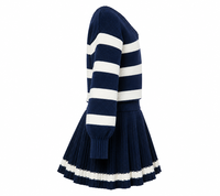 Ensemble pull tricoté rayé et jupe plissée style preppy pour filles, tenue scolaire personnalisée pour enfants de 4 à 12 ans, vente en gros