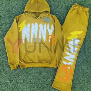Custom logo Flared Sweat Pants and Hoodie Satin <strong>Lined</strong> <strong>Jogger</strong> Two Pieces Set Sweatsuits Oversized Cotton <strong>Fleece</strong> Tracksuit for <strong>Men</strong> - Product Image 2