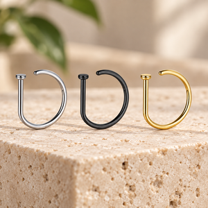 Anillo de Nariz en Forma de D para Hombres y Mujeres, Diseño Simple para Perforación, Accesorio de Uso Diario - Product Image 3