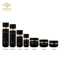 Offre Spéciale – Faible MOQ – Ensemble de Bouteilles Cosmétiques en Verre Noir Mat avec Bouchon Anneau Doré – Emballage pour Soins de la Peau : Pompe, Lotion, Sérum, Crème, Pot