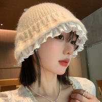 Chapeau de pêcheur en dentelle tricotée, style décontracté polyvalent pour femmes coréennes, automne/hiver
