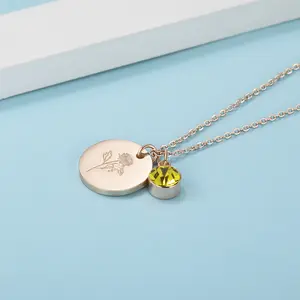 Tên Tùy Chỉnh Thép Không Gỉ 12 Sinh Hoa Mặt Dây Chuyền Vòng Cổ Rose Gold Mạ Birthstone Coins Necklace Cho Món Quà Sinh Nhật