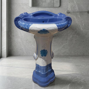 Ensemble de lavabo sur pied carré en céramique bicolore design, pour salle de bain, sanitaires - Product Image 6