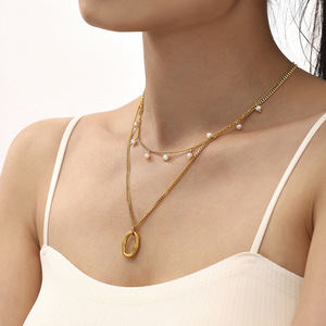 2025 joyería personalizada cadena cruzada Mujeres 18K chapado en oro Acero inoxidable Halloween encantos moda colgante collares collar de perlas - Product Image 1