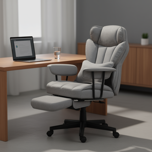 Silla de Oficina Ergonómica Reclinable Gris con Respaldo Alto, Reposapiés, Soporte Lumbar, Reposabrazos Ajustables y Base Giratoria - Product Image 2