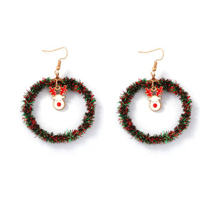 Pendientes de Aro Geométricos Navideños con Adornos de Renos en Aleación Esmaltada, Colgantes de Moda Festivos para Mujer - Product Image 1
