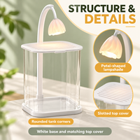 Aquarium Lampe Rose avec coins arrondis et panneaux de visualisation clairs, mini aquarium de table