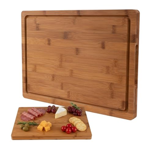 Planches à découper en bambou robustes, carbonisées par l'huile, avec rainures pour les jus et logo gravé au laser, non toxiques - Product Image 1
