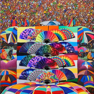 Abanico de Bambú con Brillo UV para Mujeres/Hombres, Regalo Empresarial, Diseño de Arte Popular Pintado, Abanico Grande para Fiestas, Festivales de Baile, EDC - Product Image 6