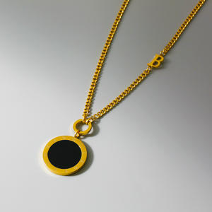 新款时尚不锈钢饰品项链天然宝石白色黑色圆形品牌罗马吊坠项链礼品批发 - Product Image 4