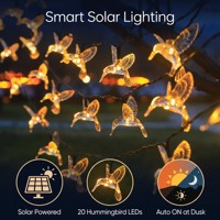 Guirlande lumineuse solaire à 20 LED 3500K blanc chaud de 5 m, étanche IP65, contrôle sans fil, lumières de jardin d'extérieur