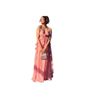 Cross Border Summer European Style Strapless Long Chiffon <b>Dress</b> With Ruffles Empire Waistline Breathable Fairy <b>Dress</b> - Product Image 5