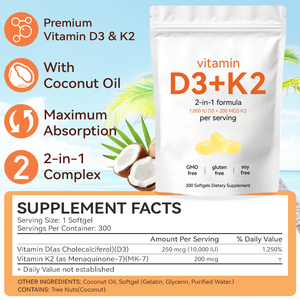 เอคอร์นอาหารเสริม D3k2วิตามินหลายชนิดแคปซูลซอฟต์เจลกับน้ำมันมะพร้าวสนับสนุนข้อต่อที่แข็งแกร่<span class=keywords><strong>ง</strong></span>แคลเซียม D3วิตามินแคปซูลซอฟเจล K2 - Product Image 6