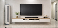 Meuble TV suspendu style bois simple, meuble TV mural pour salon, combinaison table basse intégrée, solution intégrée pour entrepreneur en aménagement intérieur