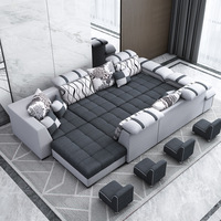 Canapé-lit modulable multifonctionnel en tissu doux pour salon, avec plateau intégré pour ordinateur portable, en peluche épaisse et chaude