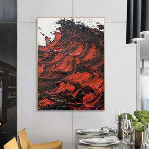 100% peint à <span class=keywords><strong>la</strong></span> main <span class=keywords><strong>peinture</strong></span> à l'huile abstraite 3D rouge noir mer vagues moderne mur Art luxe photo pour salon - Product Image 1