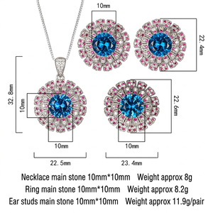 Ensemble de bijoux en zircon bleu de haute qualité, écologique, plaqué argent sur cuivre, coupe ronde 14MM-10MM, motif fleur, pour un look éblouissant - Product Image 3
