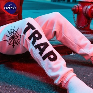 QZFSO Manufacturer Distressed Embroidery Cotton <b>Vintage</b> Unisex Pant French Terry Unisex <b>Trouser</b> Applique Streetwear Sweatpants - Product Image 1