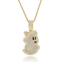Collier pendentif fantôme de dessin animé serti de zircone cubique taille baguette, bijoux hip-hop pour hommes, vente en gros