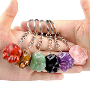 Natural Crystal Keychain Agate Stone 30mm Cat Claw Keychain Car Schoolbag Pendant Couple Gift Crystal Crafts