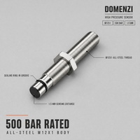 Sensor Proximitas Induktif Domenzi 500 Bar M12 Berulir NPN PNP Dapat Dipilih untuk Deteksi Posisi Silinder Hidrolik