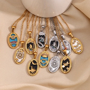 Estilo Europeo Americano elegante 18K oro geométrico ovalado <span class=keywords><strong>Tarot</strong></span> collar de mujer creativo colgante de acero inoxidable diseño de nicho - Product Image 1