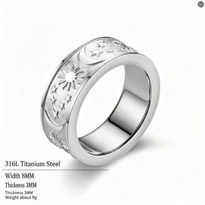 Trendy 8mm Gold Plated Moon Star Sun Black Oil Boho Jewelry Stainless Steel <b>Statement</b> <b>Ring</b> - Product Image 6