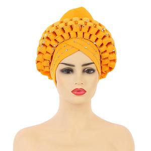 Donne africane giallo turbante copricapo con paillettes copri capelli per ragazze abbigliamento per ragazze - Product Image 5
