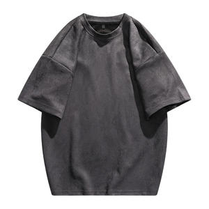 เสื้อยืดแขนสั้นผู้ชาย B678 ผ้าหนังกลับ ทรงหลวม สกรีนโลโก้ได้ 220GSM สไตล์สตรีทแคชชวล คอกลมทรงโอเวอร์ไซส์ เสื้อผ้าหนังกลับสำหรับผู้ชาย - Product Image 2