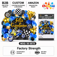 Kit de Décoration de Fête Thème Course Moto en Gros, Bannière Lettres Espagnoles, Ensemble de Ballons en Latex et Aluminium, Décoration de Scène d'Anniversaire pour Garçons
