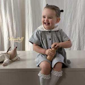 Robe bébé en coton mélangé doux, extensible et respirant, coupe trapèze, col Peter Pan en jersey, manches courtes, pour tout-petits, usage quotidien - Product Image 1
