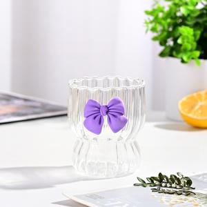 Nuovo esclusivo 300ml resistente al calore tazza di caffè in vetro borosilicato a coste bicchieri con papillon rosa per tè al latte - Product Image 1