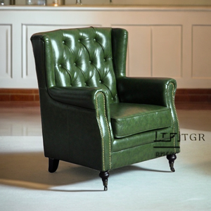 Luxo Leisure Antique Poltrona <span class=keywords><strong>Chesterfield</strong></span> Vintage Tan Couro Botões Tufted <span class=keywords><strong>Wingback</strong></span> Cadeira para Cigar Lounge - Product Image 3