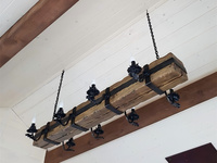 Lustre rectangulaire rustique vintage en bois massif et fer forgé, suspension linéaire personnalisée pour salon central