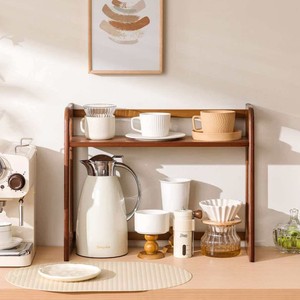 Estante para té de madera de nogal con textura de veta de madera delicada, de varios niveles para exhibir teteras, recipientes para té y otros usos multifuncionales. - Product Image 1