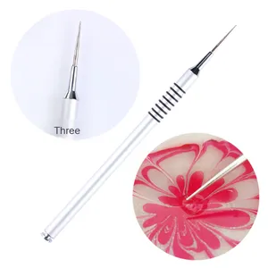 Pinceau à manucure en métal pour nail art, brosse à pigment pour dessin de motifs floraux, pinceau liner pour peinture au gel, outil de décoration pour salon de manucure - Product Image 2