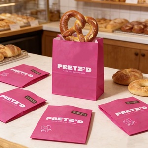 Bolsa <span class=keywords><strong>de</strong></span> Papel Kraft Reciclado con Revestimiento <span class=keywords><strong>de</strong></span> Cera Resistente a la Grasa, Color Rosa, con Logotipo Personalizado, para Pasteles, Galletas, Bocadillos y Papas Fritas - Product Image 2