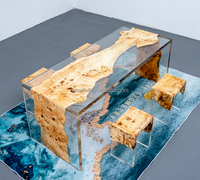 Table de salle à manger de luxe en noyer massif avec plateau en époxy pour cuisine, café et restaurant