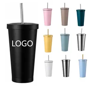 CUPPARK 500ml Food Grade Travel Double Wall Stainless Steel Coffee Cups With Lids And Straws