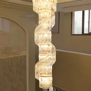 Élégant lustre suspendu en cristal K9 moderne, produit de luxe, design rappelant une échelle en spirale, luminaire décoratif d'intérieur, idéal pour des escaliers