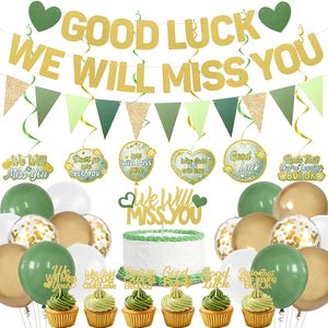 Decoraciones para Fiesta de Despedida, Pancarta Verde Te Vamos a Extrañar, Adorno para Pastel, Globos, Espirales Colgantes, Kit de Decoración para Fiesta de Jubilación - Product Image 1