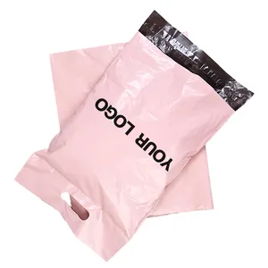 Logo kustom tas surat kilat Polymailer persik merah muda pengiriman tas poli Mailer untuk pakaian