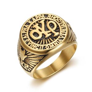 yunnique Akp Men's <b>Ring</b> Stainless Steel Gold Plated Letter Design Geometric Shape Gift Jewelry - Product Image 5