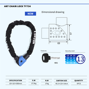 Tonyon serrures <span class=keywords><strong>ART</strong></span> 3 étoiles <span class=keywords><strong>antivol</strong></span> vélo vélo moto chaîne serrure 10mm moto chaîne serrure - Product Image 5