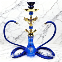 Ensemble de chicha de luxe avec décor d'aigle, chicha à trois tuyaux, design bleu et or, chicha élégante, chicha en verre de qualité supérieure