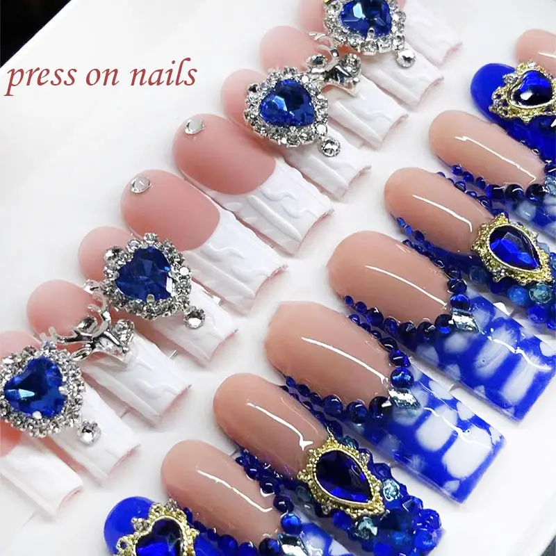 Ins Nieuwe Mode Hoge Kwaliteit Franse Handgemaakte Pers Op Nagels Acryl Aangepaste Luxe Pers Op Nagels Groothandel