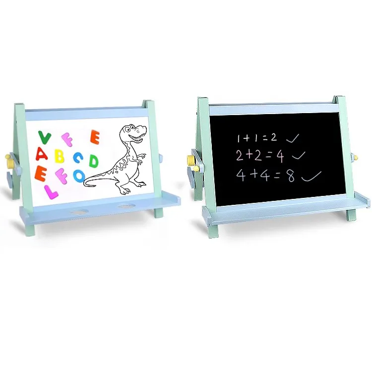 Art Easel for Kids Double Sides Wooden Kids Easel Drawing Board with Magnetic White Board and Black chalkboard