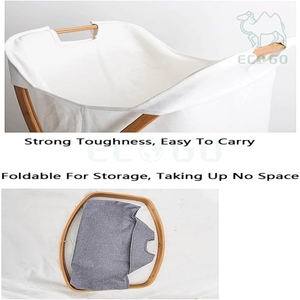 Washed Dirty Clothes Coat Storage Holder <b>White</b> Bag X-Shape <b>Laundry</b> Hamper Bamboo Frame Collapsible <b>Laundry</b> <b>Basket</b> - Product Image 3