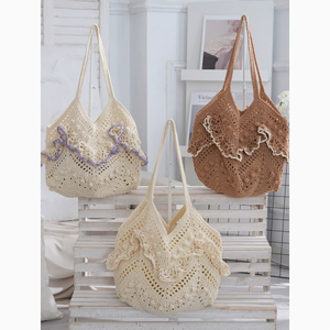 Sac à bandoulière PEIQUAN en coton tissé à la main, style niche d'été, avec fermeture ouverte, sac fourre-tout ajouré tricoté, décontracté, pour la plage, les vacances, usage quotidien pour <span class=keywords><strong>femme</strong></span> - Product Image 2